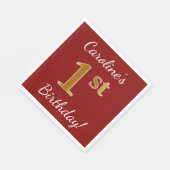 Rot, Imitate Gold 1. Geburtstag + Individuelle Nam Serviette (Ecke)