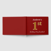 Rot, Imitate Gold 1. Geburtstag Party + Individuel Gästebuch (Voll)