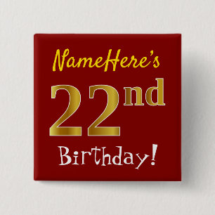 Rot, Imitate Gold 22. Geburtstag, mit Individuelle Button
