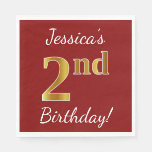 Rot, Imitate Gold 2. Geburtstag + Individuelle Nam Serviette