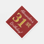 Rot, Imitate Gold 31. Geburtstag + Individuelle Na Serviette (Ecke)