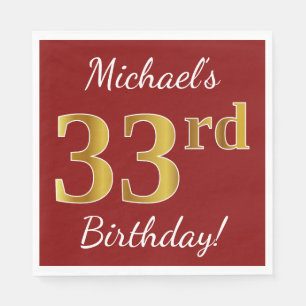 Rot, Imitate Gold 33. Geburtstag + Individuelle Na Serviette