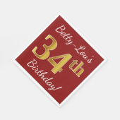 Rot, Imitate Gold 34. Geburtstag + Individuelle Na Serviette (Ecke)