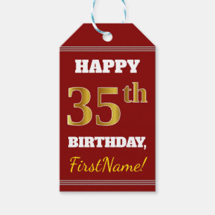 Rot, Imitate Gold 35. Geburtstag + Individuelle Na Geschenkanhänger