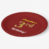 Rot, Imitate Gold 3. Geburtstag + Individuelle Nam Pappteller (Schrägansicht)