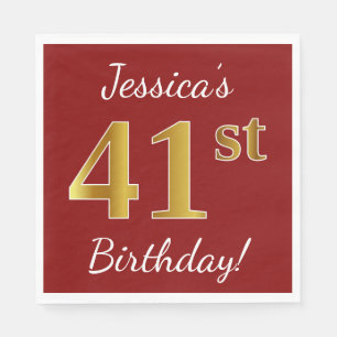 Rot, Imitate Gold 41. Geburtstag + Individuelle Na Serviette