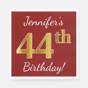 Rot, Imitate Gold 44. Geburtstag + Individuelle Na Serviette