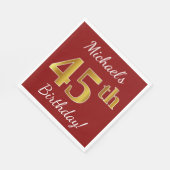 Rot, Imitate Gold 45. Geburtstag + Individuelle Na Serviette (Ecke)