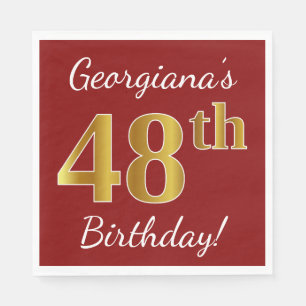 Rot, Imitate Gold 48. Geburtstag + Individuelle Na Serviette