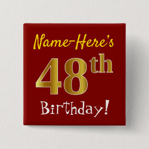 Rot, Imitate Gold 48. Geburtstag, mit Individuelle Button