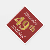 Rot, Imitate Gold 49. Geburtstag + Individuelle Na Serviette (Ecke)