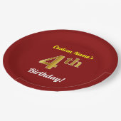 Rot, Imitate Gold 4. Geburtstag + Individuelle Nam Pappteller (Schrägansicht)