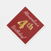 Rot, Imitate Gold 4. Geburtstag + Individuelle Nam Serviette (Ecke)