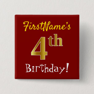 Rot, Imitate Gold 4. Geburtstag, mit Individuelle  Button