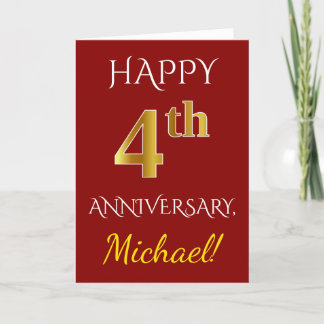 Rot, Imitate Gold 4. Hochzeitstag + Name Karte