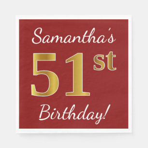 Rot, Imitate Gold 51. Geburtstag + Individuelle Na Serviette