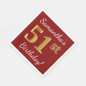 Rot, Imitate Gold 51. Geburtstag + Individuelle Na Serviette (Ecke)