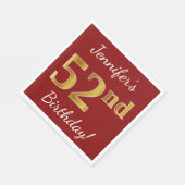 Rot, Imitate Gold 52. Geburtstag + Individuelle Na Serviette (Ecke)