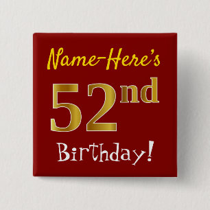 Rot, Imitate Gold 52. Geburtstag, mit Individuelle Button