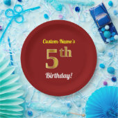 Rot, Imitate Gold 5. Geburtstag + Individuelle Nam Pappteller (Party)