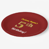 Rot, Imitate Gold 5. Geburtstag + Individuelle Nam Pappteller (Schrägansicht)