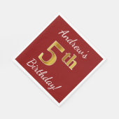 Rot, Imitate Gold 5. Geburtstag + Individuelle Nam Serviette (Ecke)