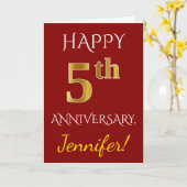 Rot, Imitate Gold 5. Hochzeitstag + Name Karte (Gelbe Blume)