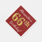 Rot, Imitate Gold 66. Geburtstag + Individuelle Na Serviette (Ecke)