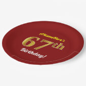 Rot, Imitate Gold 67. Geburtstag + Individuelle Na Pappteller (Schrägansicht)