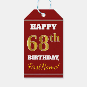 Rot, Imitate Gold 68. Geburtstag + Individuelle Na Geschenkanhänger