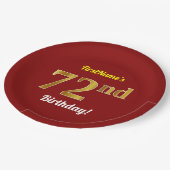 Rot, Imitate Gold 72. Geburtstag + Individuelle Na Pappteller (Schrägansicht)