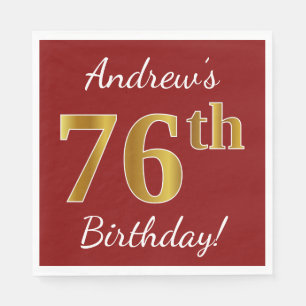 Rot, Imitate Gold 76. Geburtstag + Individuelle Na Serviette