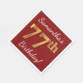 Rot, Imitate Gold 77. Geburtstag + Individuelle Na Serviette (Ecke)