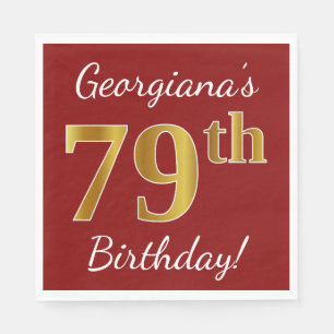 Rot, Imitate Gold 79. Geburtstag + Individuelle Na Serviette