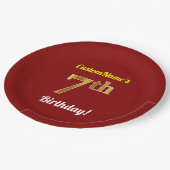 Rot, Imitate Gold 7. Geburtstag + Individuelle Nam Pappteller (Schrägansicht)