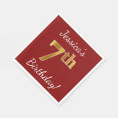 Rot, Imitate Gold 7. Geburtstag + Individuelle Nam Serviette (Ecke)