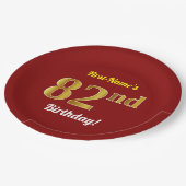 Rot, Imitate Gold 82. Geburtstag + Individuelle Na Pappteller (Schrägansicht)