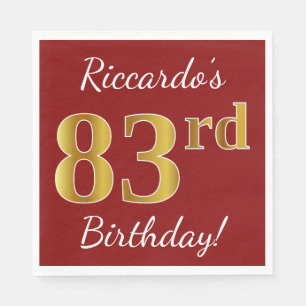 Rot, Imitate Gold 83. Geburtstag + Individuelle Na Serviette