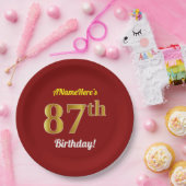 Rot, Imitate Gold 87. Geburtstag + Individuelle Na Pappteller (Party)