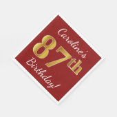 Rot, Imitate Gold 87. Geburtstag + Individuelle Na Serviette (Ecke)
