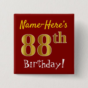 Rot, Imitate Gold 88. Geburtstag, mit Individuelle Button