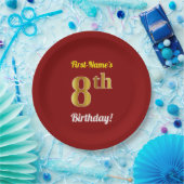 Rot, Imitate Gold 8. Geburtstag + Individuelle Nam Pappteller (Party)