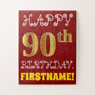 Rot, Imitate Gold 90. Geburtstag + Individuelle Na Puzzle