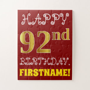 Rot, Imitate Gold 92. Geburtstag + Individuelle Na Puzzle