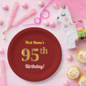 Rot, Imitate Gold 95. Geburtstag + Individuelle Na Pappteller (Party)