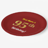 Rot, Imitate Gold 95. Geburtstag + Individuelle Na Pappteller (Schrägansicht)