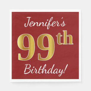 Rot, Imitate Gold 99. Geburtstag + Individuelle Na Serviette