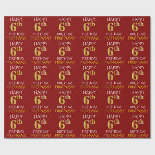 Rot, Imitate Gold "GLÜCKLICH 6. GEBURTSTAG" Geschenkpapier