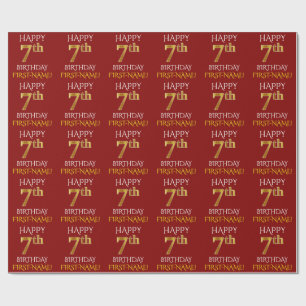 Rot, Imitate Gold "GLÜCKLICH 7. GEBURTSTAG" Geschenkpapier