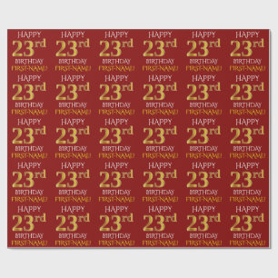Rot, Imitate Gold "HAPPY 23. BIRTHDAY" Geschenkpapier